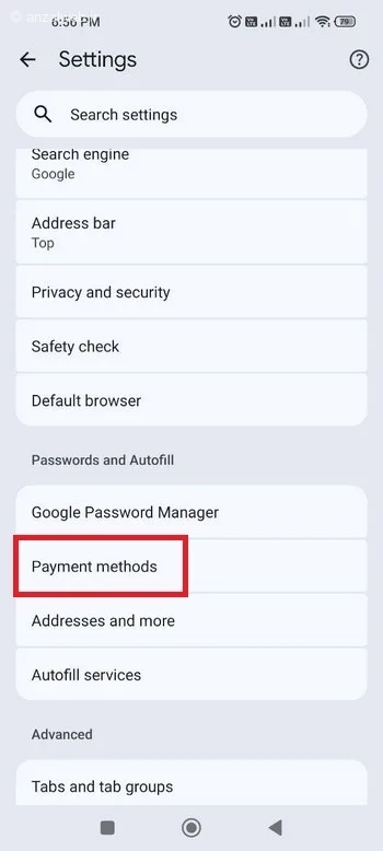 گزینه Payment methods