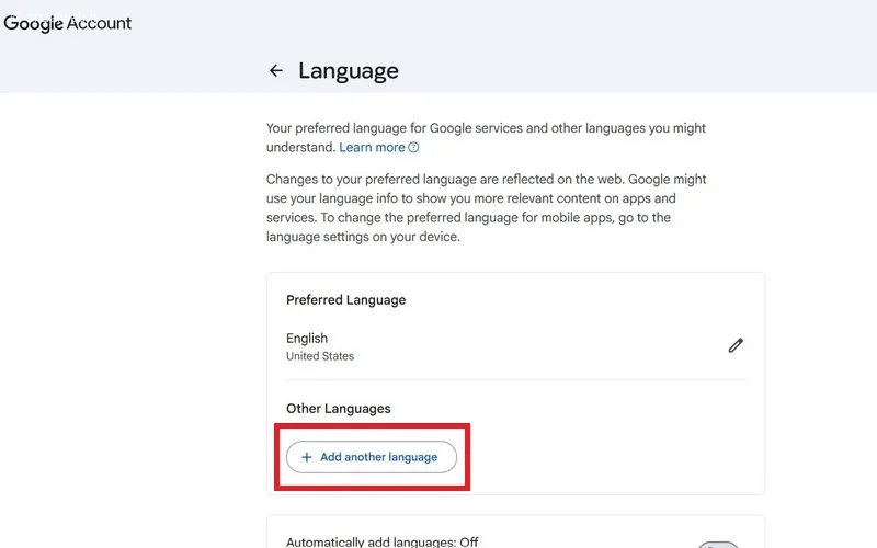 گزینه Add other language وب