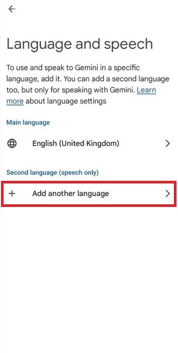 گزینه Add other language برنامه