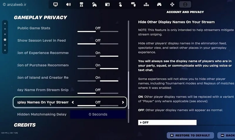 گزینه Hide other display name on your stream