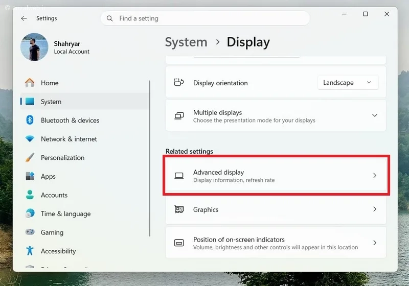 گزینه Advanced display