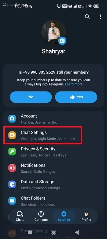 تغییر اندازه متن در تلگرام اندروید