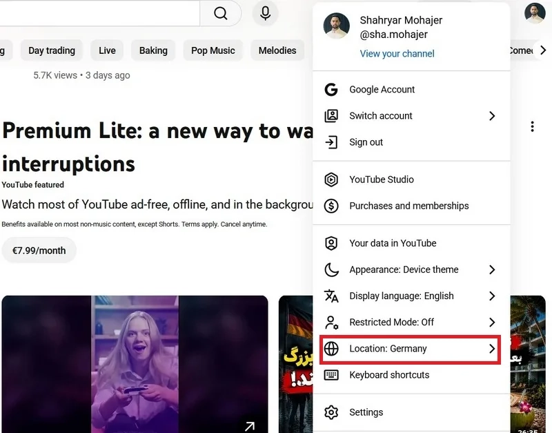 تغییر لوکیشن یوتیوب