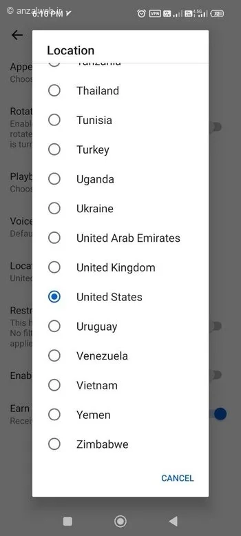 لیست باز شده کشور مورد نظر خود را انتخاب