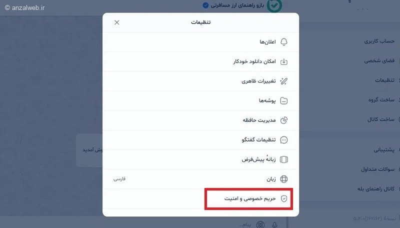 گزینه حریم خصوصی و امنیت