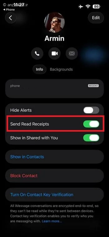 گزینه Send Read Receipts را خاموش کنید
