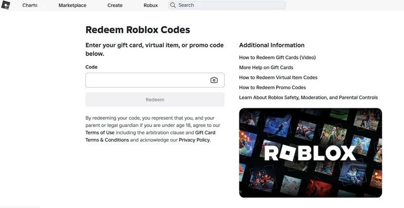 صفحه Redeem Roblox
