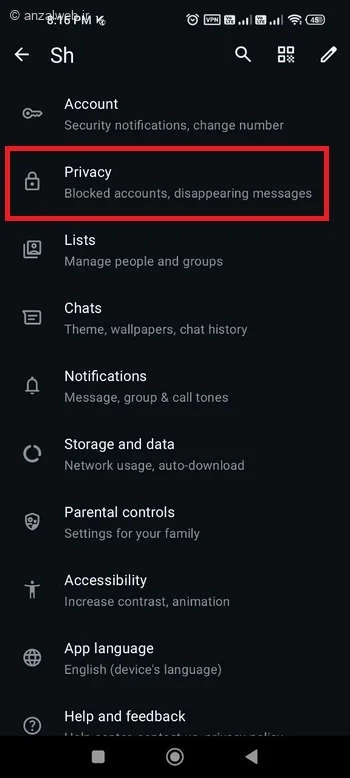 بخش Privacy