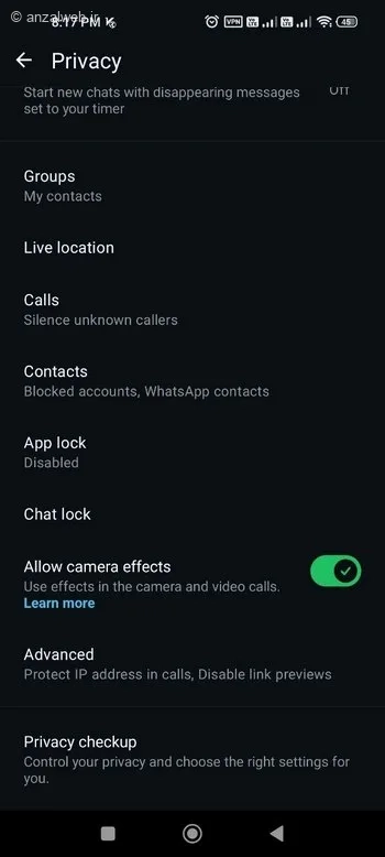 فعال سازی Allow camera effects