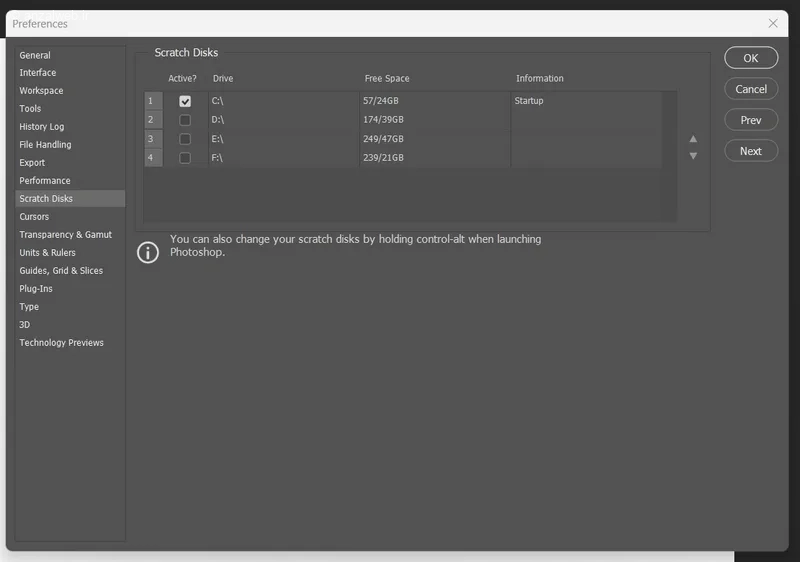 محل فعلی Scratch Disk