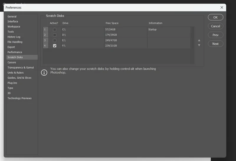 تغییر محل Scratch Disk