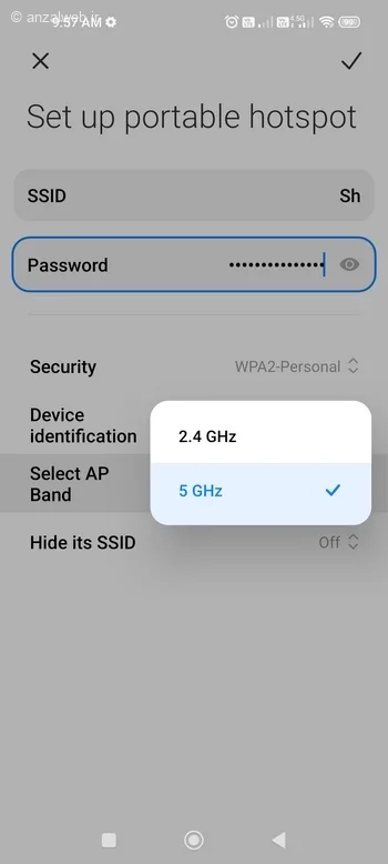 انتخاب باند 5GHz برای هات اسپات