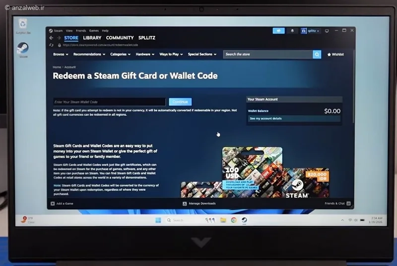 صفحه رسمی Redeem a Steam Gif Card