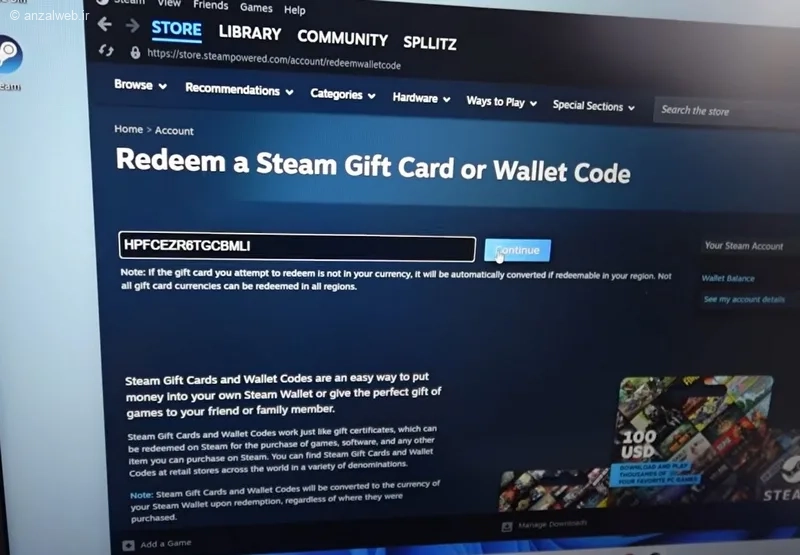 کادر Steam Wallet Code