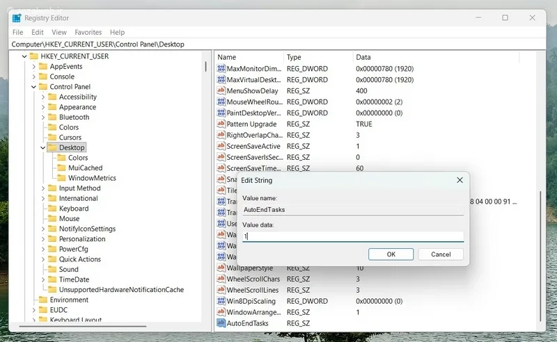 مقدار دهی AutoEndTasks