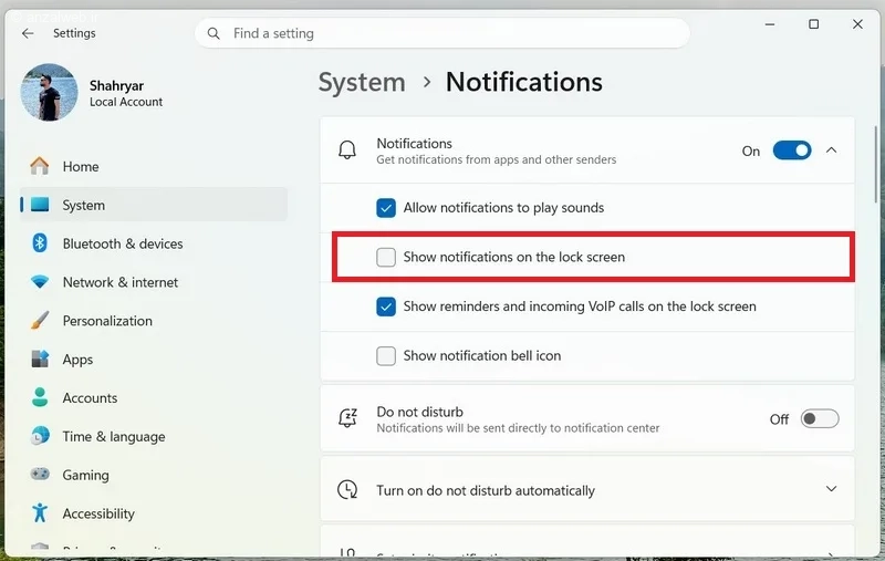 گزینه Show notifications on the lock screen