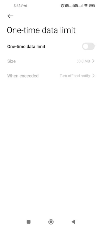 بخش Data Limit