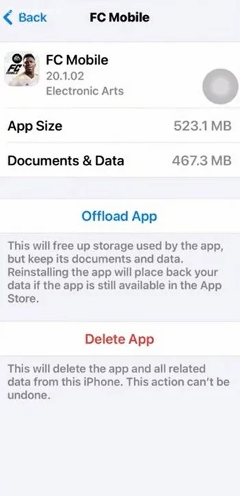 آف لود بازی fc mobile در آیفون