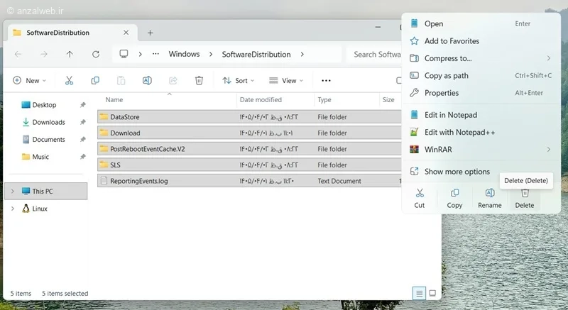 حذف فایل های SoftwareDistribution