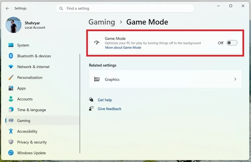 فعال کردن Game Mode