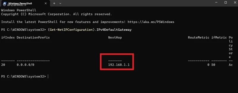 دستور Get-NetIPConfiguration
