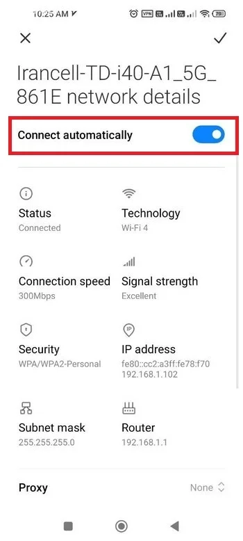 فعال کردن گزینه Connect Automatically
