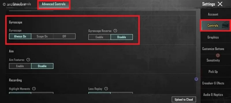 تب Controls 