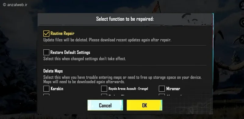 گزینه Routine Repair و Restore Default Settings