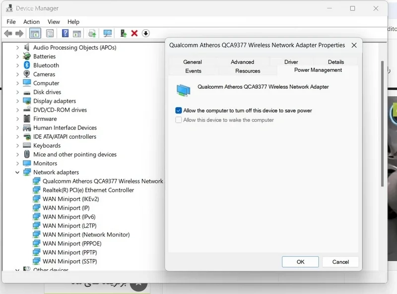 گزینه Allow this device to wake the computer
