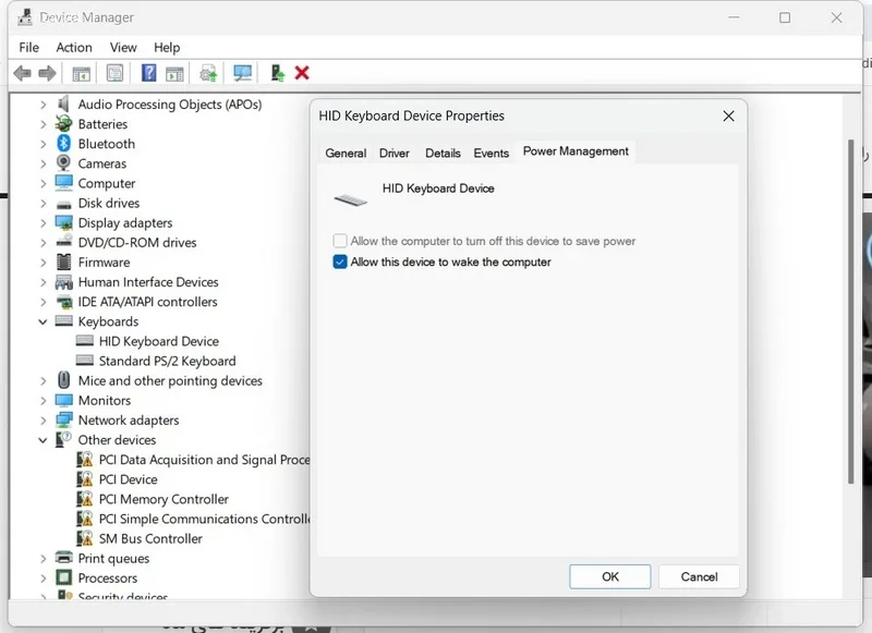 گزینه Allow this device to wake the computer برای usb