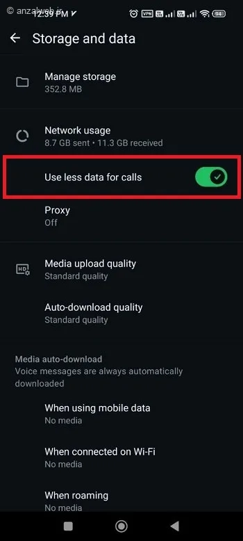 گزینه Use less data for calls