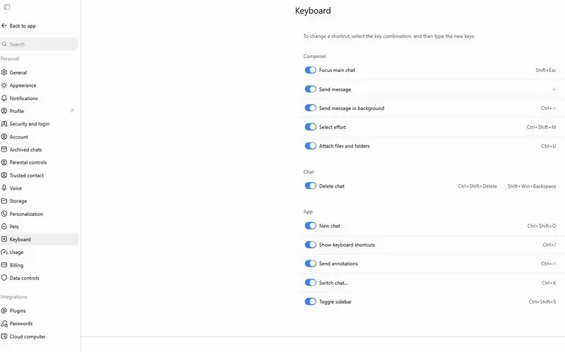 بخش Keyboard چت جی پی تی