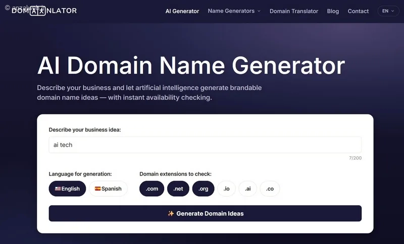 ساخت دامنه با هوش مصنوعی با Domainlator