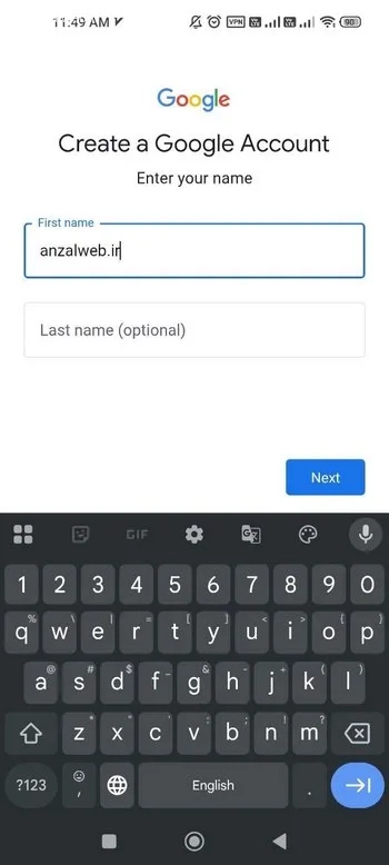 نام و فامیلی ایمیل جیمیل