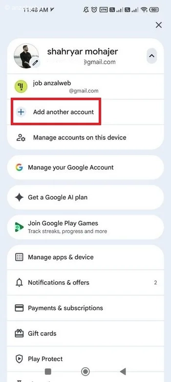 گزینه Add another account